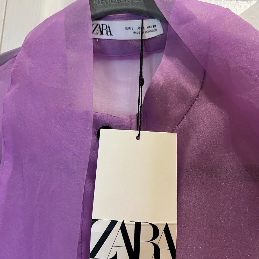 Zara Sheer Blouse with Bow- L - Picture 5 of 6